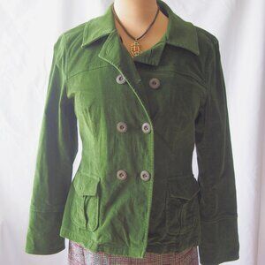 Talbots Velvet Green Double Breasted Stretch Blazer/Peacoat , Vintage Size 10P